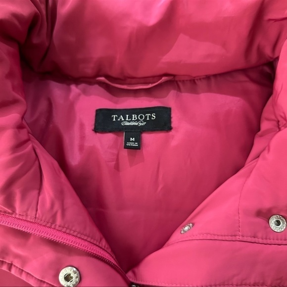 Talbots Pink Rose Down Puffer Vest Removable Hood Faux Fur - Picture 10 of 10